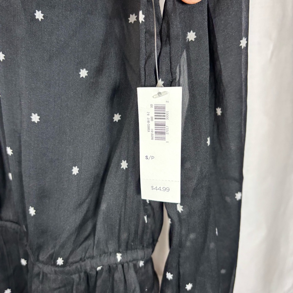 NWT Old Navy Dress Black White Stars Chiffon Lined Midi Women’s Size Small - Picture 4 of 11